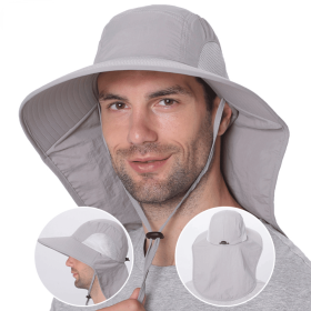 Outdoor Fisherman Hat for Men Women Summer Quick Drying Neck Protection Visor Cap Anti UV Breathable Fishing Safari Hat (Color: Khaki)
