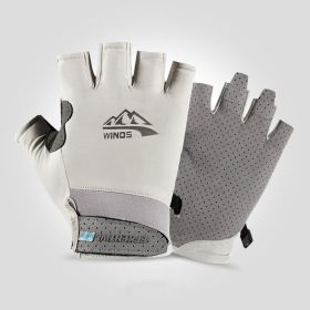 Summer Gloves For Men Cycling Anti UV Women Spring Ice Silk Two Finger Touchscreen Camping Driving Sports Riding Fishing Gloves (Color: half finger gray, Gloves Size: XL)