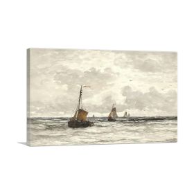 Fishing Boats On The Breakers 1915 (Type: Standard Framed Canvas Print, size: 40" x 26" / 100cm x 65cm (approx))